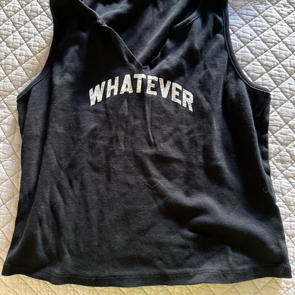 Black Sleeveless Top with 'Whatever' Print